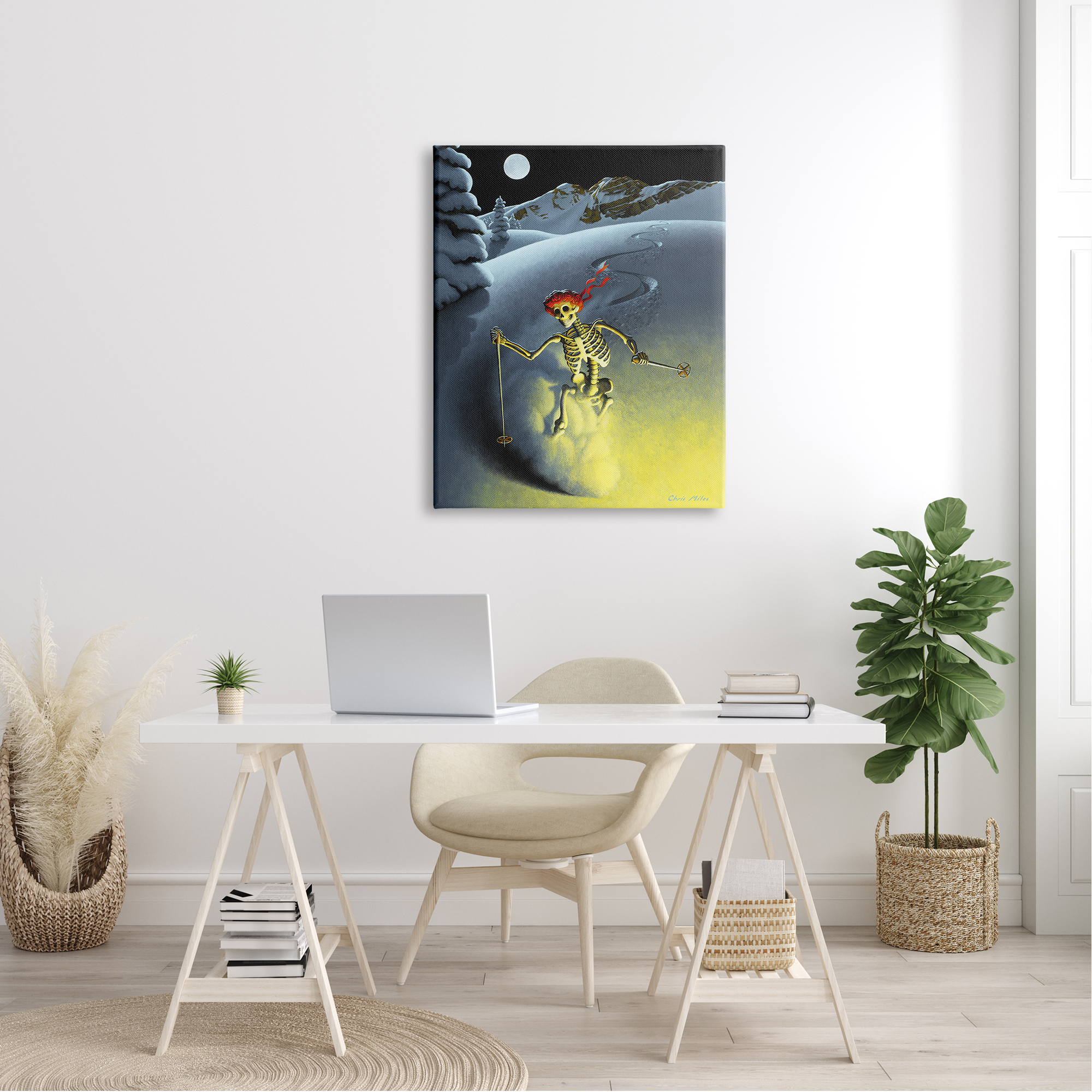 Stupell Industries Nighttime Moon Skiing Skeleton Winter Snow Slope Canvas Wall Art, 30 x 40, Design by Chris Miles