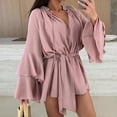 thumbnail image 1 of TaTaai Women's V-Neck Long Sleeve Flared Sleeve Irregular Hem Tie Waist Loose Dress Lightweight Breathable Casual Dress for Vacation Outings Gift, 1 of 7
