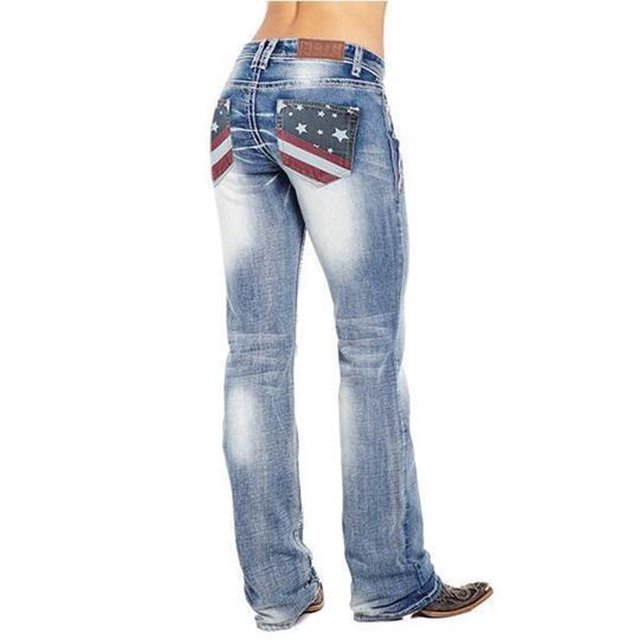 ICHUANYI Clearance Women Fashion Plus Size Printed Slim Pants Button Mid Waist Trousers Full Length Pants Jeans(Blue, XL) ICHUANYI WER2023081017535