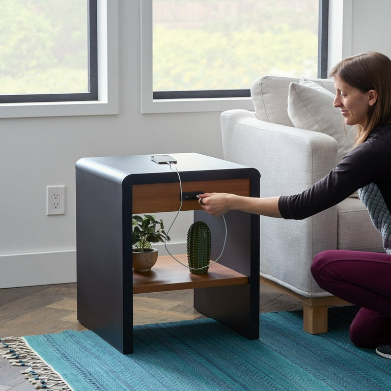 Free Shipping Mayview Gatsby Rounded Corner End Table with USB Black Oak Walmart