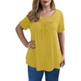 thumbnail image 2 of Femmes Mode Dentelle Solide Épissage Col Rond Manches Courtes T-Shirt Blouse Tops T-Shirt pour les Femmes, 2 of 4