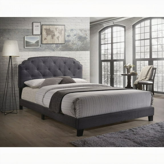 Grey Upholstered Queen Bed - Soft Grey Fabric & Arched Headboard Sophistication
