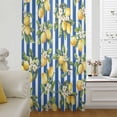 thumbnail image 6 of Lemon Flowers Sheer Curtains 63 Inches Long, Botanical Leaves Blue Vertical Stripes Light Filering Curtains, Breathable Simi Curtain Privacy Drapes for Living Room Bedroom Window Treatment, 6 of 9