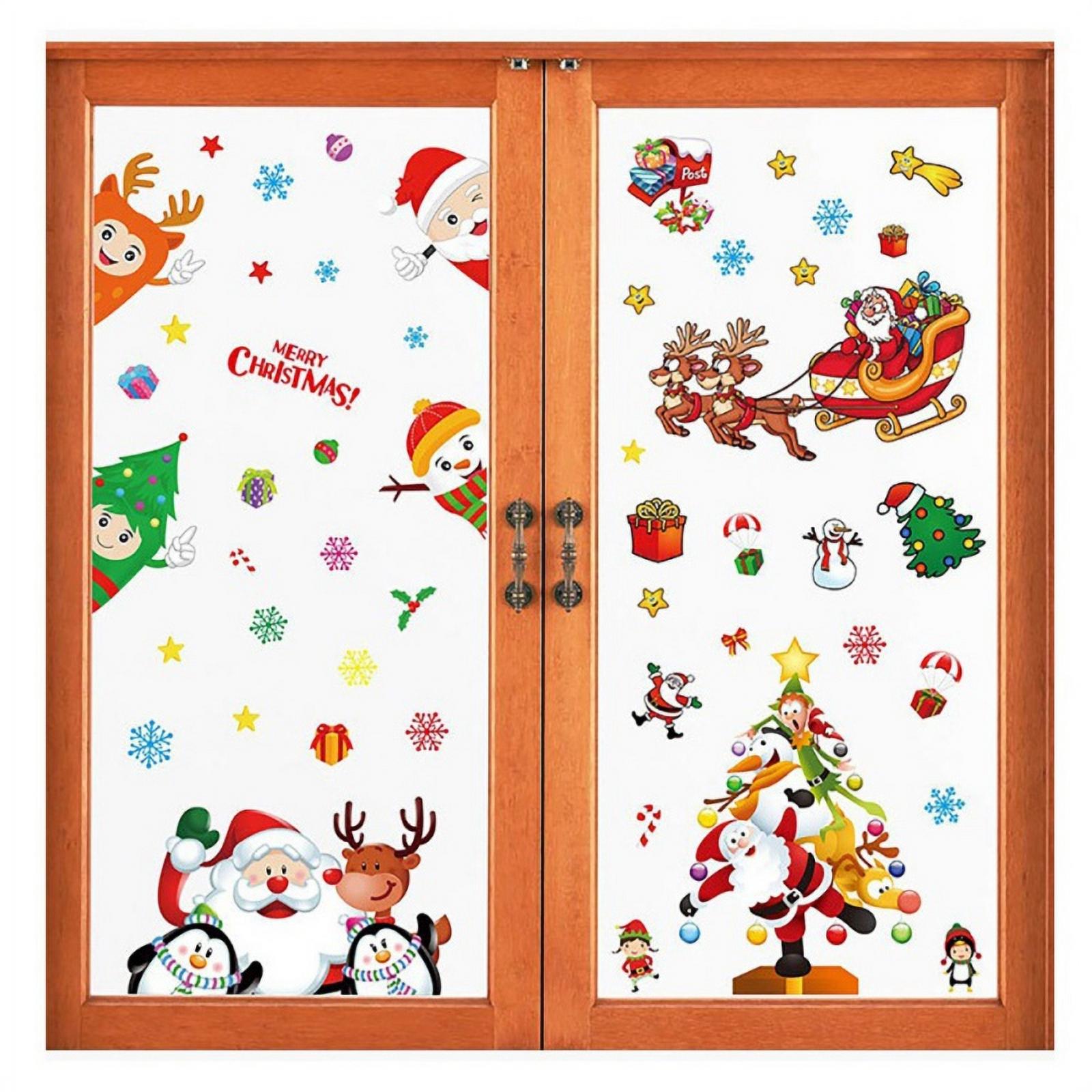Christmas Window Clings, Static Stickers for Window Xmas Snowman Santa