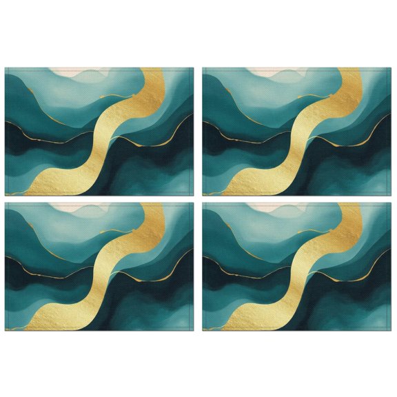 Blue Marble Gold Line Pattern Summer Placemats Table Placemats Set Of 4-Linen Kitchen Washable Placemats Table Mats 11.8"x17.7" Non-Slip Heat Resistant