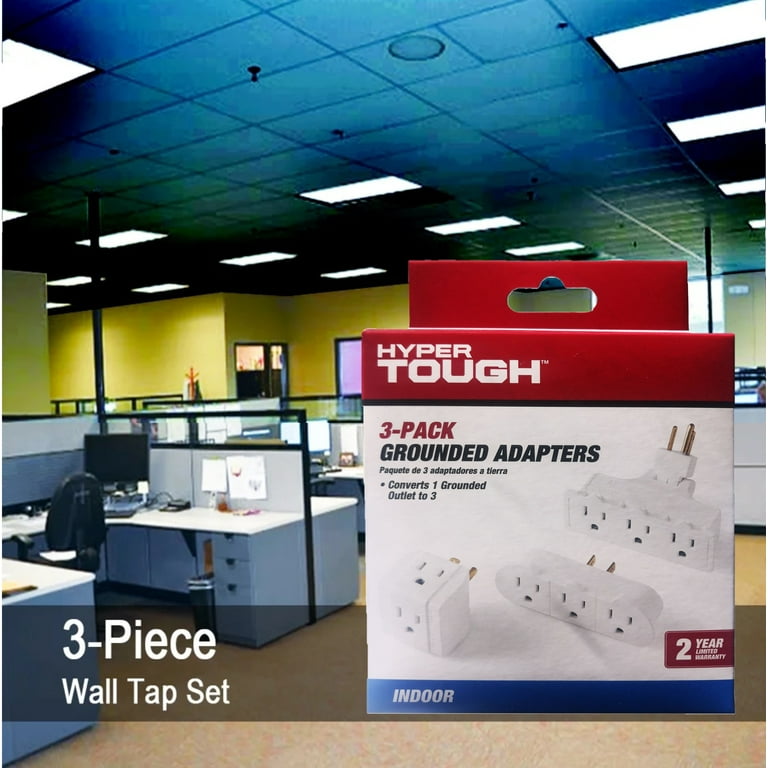 Hyper Tough Grounded White 3-Outlet Wall Tap, 15 Amps Indoor Multi