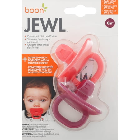 Boon Jewl Orthodontic Silicone Stage 1 Pacifier, Pink, (Pack of 2)