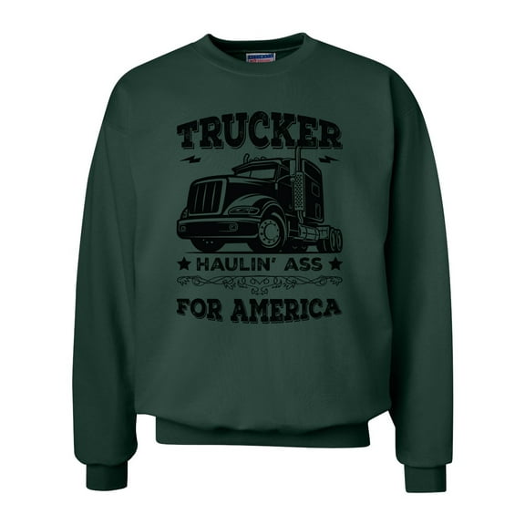 Unisex Trucker Haulin Ass For America Essential Adult Crew Neck Sweatshirt-Deep Forest-small