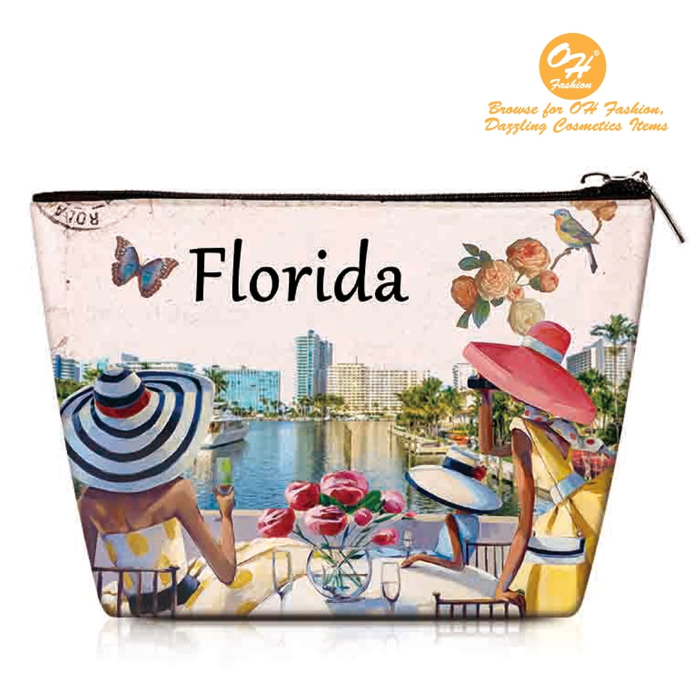 OH Fashion Travel Cosmetic Bag Makeup case organizer toiletry bag Luxurious Florida medium size handbag 1pc