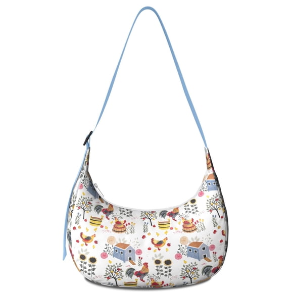 Sac Bandoulière Croissant Rétro Œuf et Poulet pour Hommes Femmes, Sac d'École Motif Ferme Dessin Animé Poule Poussin, Sac à Dos Imprimé Ferme Rustique pour Voyage