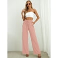 thumbnail image 6 of SHOWMALL Women's Wide Leg Pants Drawstring Waist Pants Pink 2XL Casual Long Trousers with Slant Pockets, 6 of 10