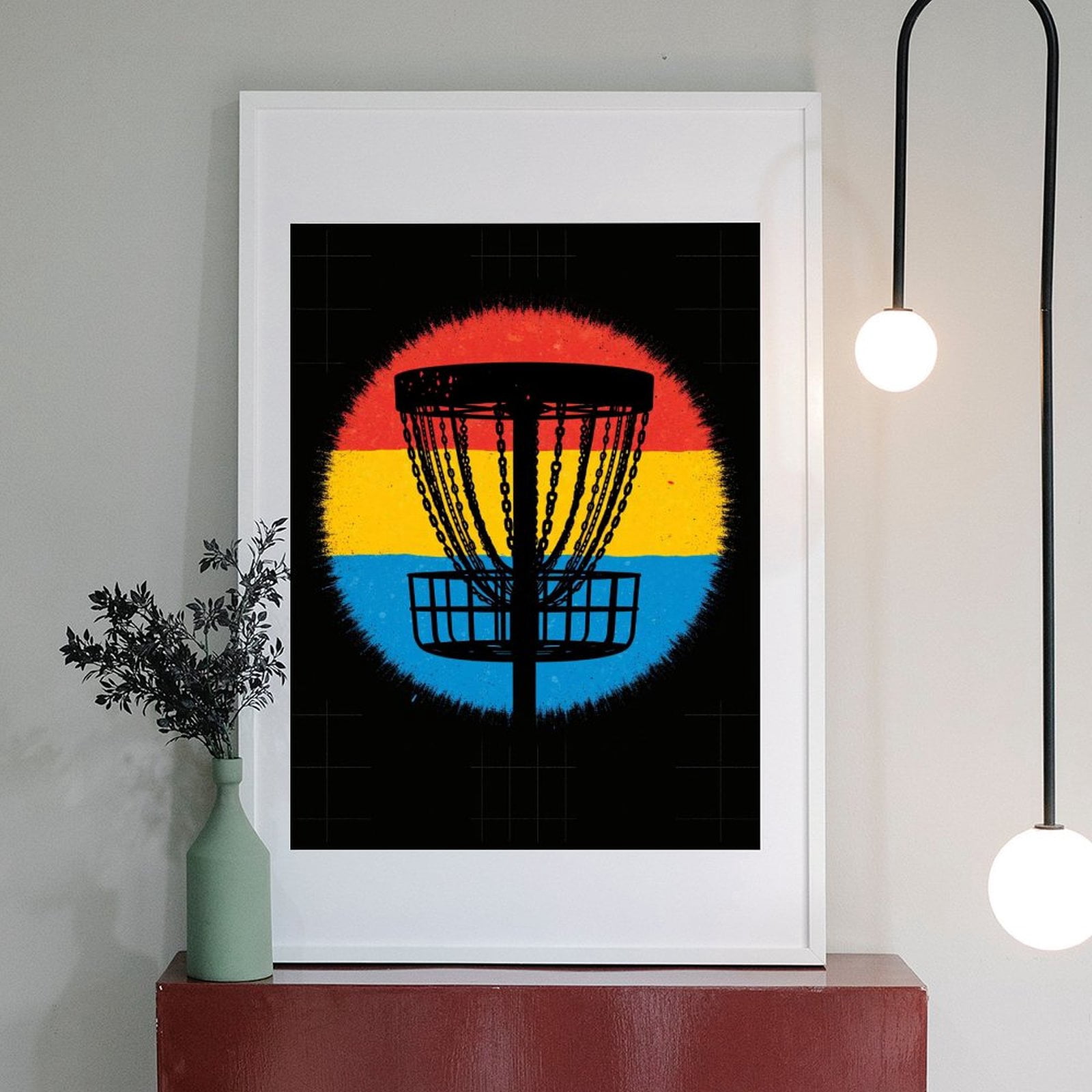 Diamond Art Kit for Adults, Disc Golf Basket Silhouette Retro Diamond Painting for Adults Beginners, 5D DIY Diamond Art Painting Kits, Colorful Diamond Painting Craft for Home Decor 12x16