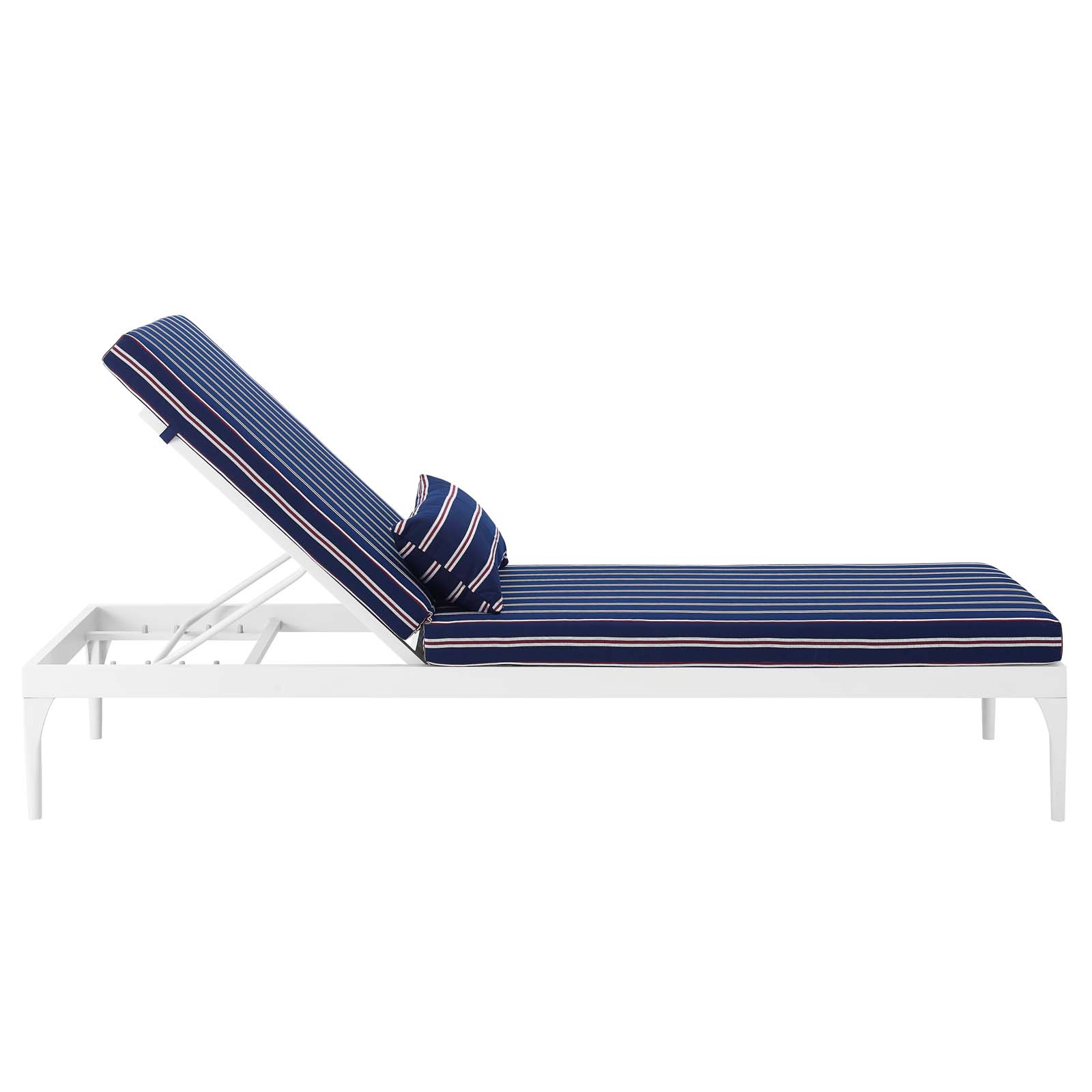 Modern Contemporary Urban Design Outdoor Patio Balcony Garden Furniture Lounge Chair Chaise, Fabric Metal Steel, White Navy - image 5 of 7