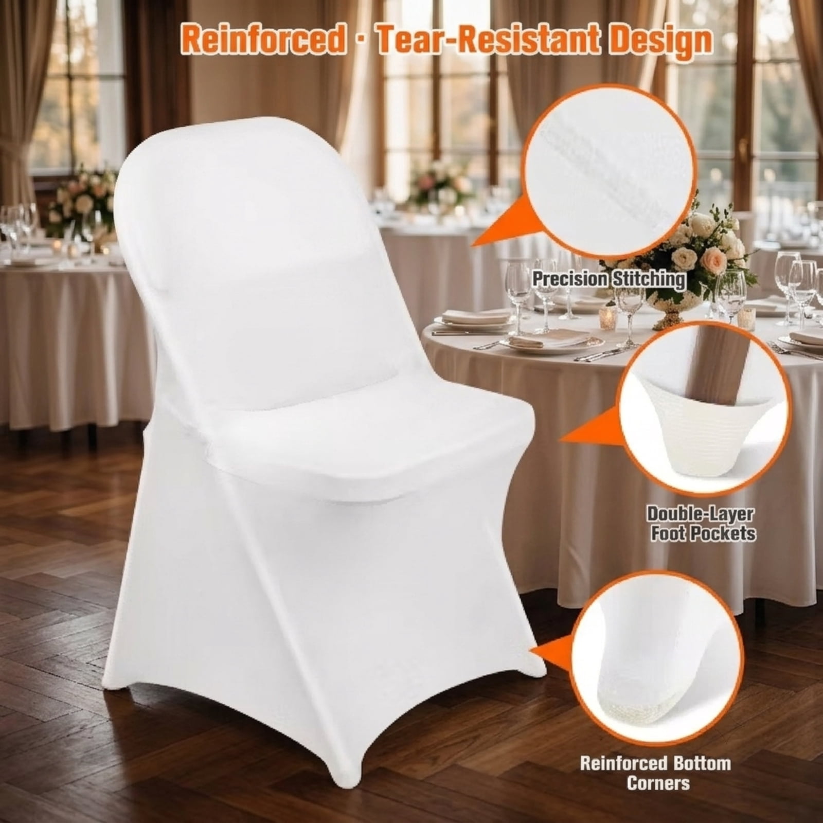 Fenbeli Stretch Folding Chair Covers 12 Pack, White Washable Spandex Slipcovers with Elastic Foot Pockets, Universal Fit for Weddings Banquets Parties and Events