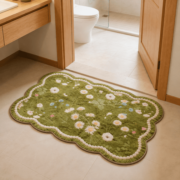 Floral Print Door Mat, 23.6 x 15.7in Absorbent Entryway Rug, Stain Resistant Indoor Floor Mat for Front Door Bathroom Kitchen