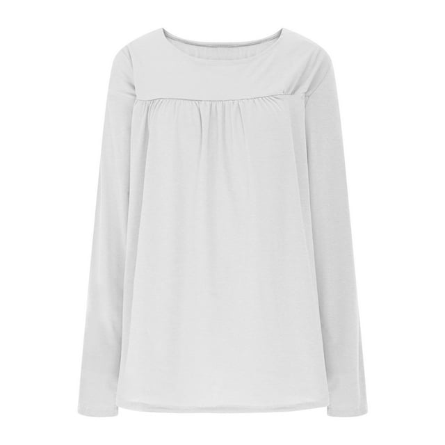 bbymog Chemise à Manches Longues pour Femmes Haut Plissé Col Rond Ceinture Décontractée Vêtements à la Mode Blanc P