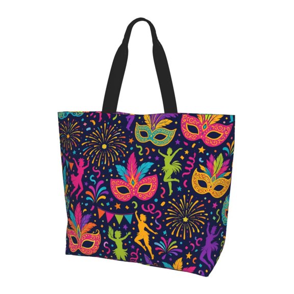 Midnight Carnival Festive Pattern Art Women Reusable Bag Large Shoulder Handbag Top Handle Purse Tote
