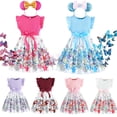 thumbnail image 2 of Vestido Floral elegante para niña, ropa con Lazo de cinta, estampado informal, fiesta de cumpleaños, estilo coreano diario, Verano, 2 of 5
