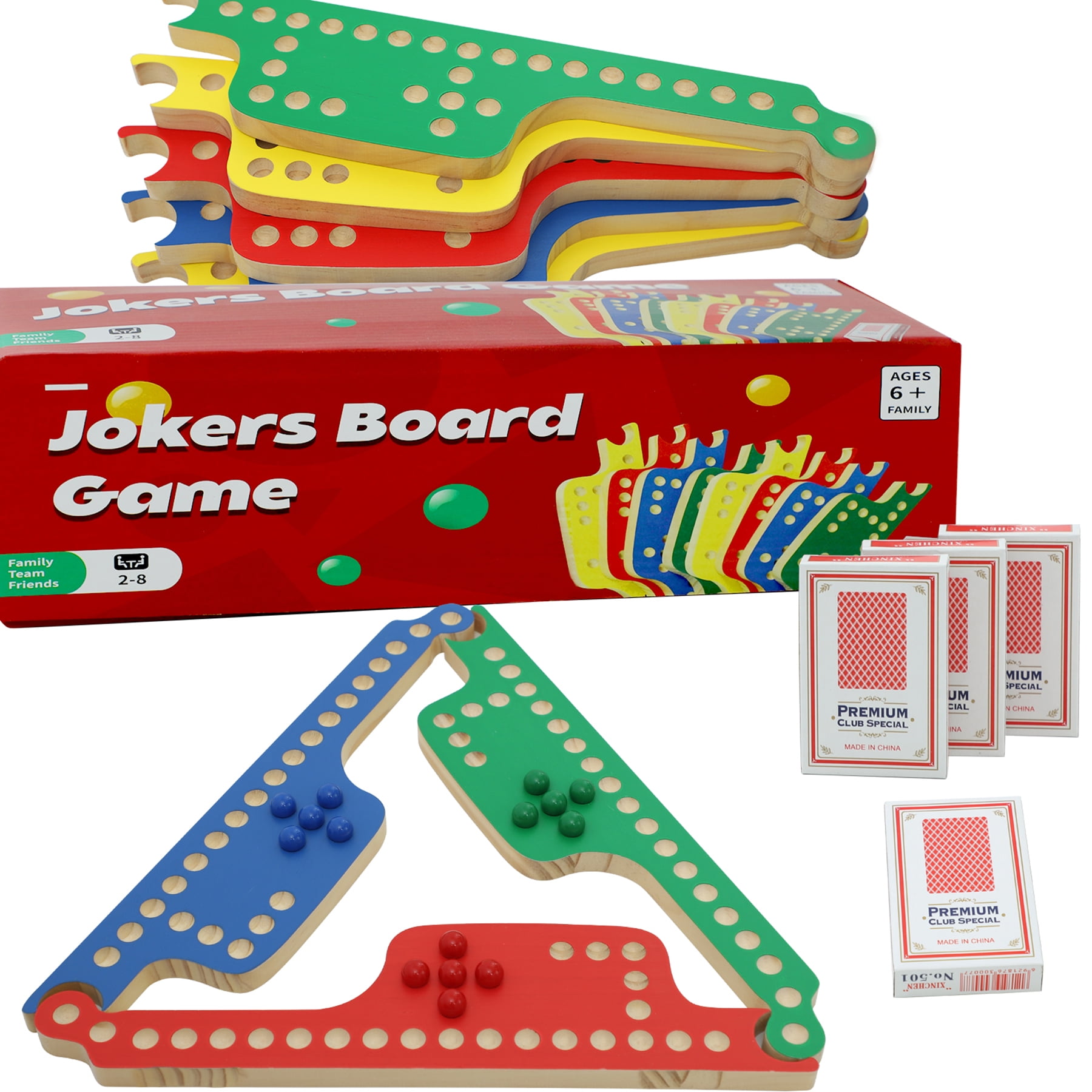 Colorful Jokers and Marbles Board Game Pegs and Jokers Card Game for 2-8 Players Included 8 Boards 8 Colored 40 Marbles 4 Decks of Cards