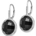 thumbnail image 2 of Sterling Silver Cheryl M Rh-P Cz Onyx Checkerboard Cut Leverback Earrings (33 X 18) Made In China qcm751, 2 of 5