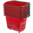 thumbnail image 1 of VEVOR 6 Pcs Chariots de Magasin, Panier de Courses en Plastique avec Roues, Paniers de Courses Rouges avec Poignées, Ensemble de Paniers de Courses Portables pour Magasin de Détail, 1 of 9