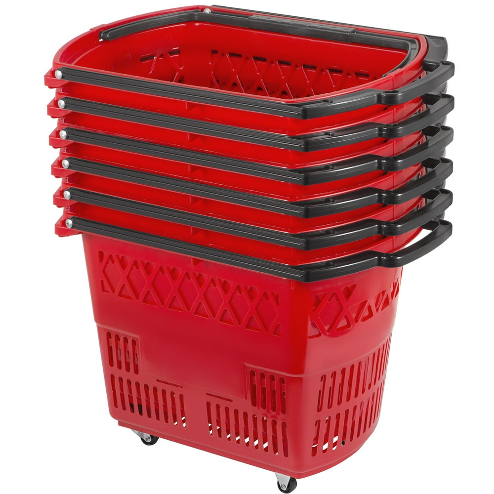 VEVOR Shopping Basket Set of 6 Durable Red Plastic with Handle and