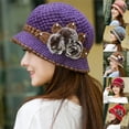 thumbnail image 2 of Opolski Patchwork Color Round Dome Short Brim Bucket Hat Old People Winter Elegant Flower Decor Knitted Hat Purple, 2 of 8