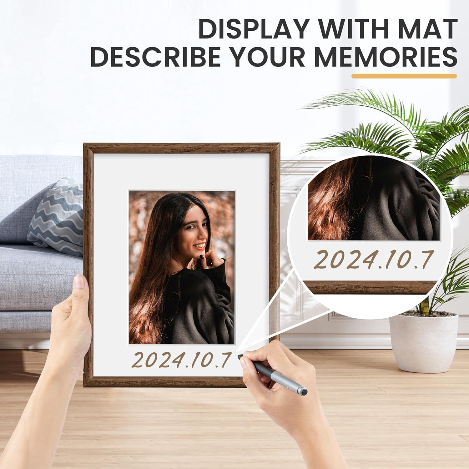 16x20 Picture Frame, Display Pictures 11x14 with Mat or 16x20 Without Mat, Wall Hanging Photo Frame, Walnut, 3 Pack