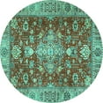 thumbnail image 1 of Ahgly Company Machine Washable Indoor Round Persian Turquoise Blue Traditional Area Rugs, 4' Round, 1 of 4