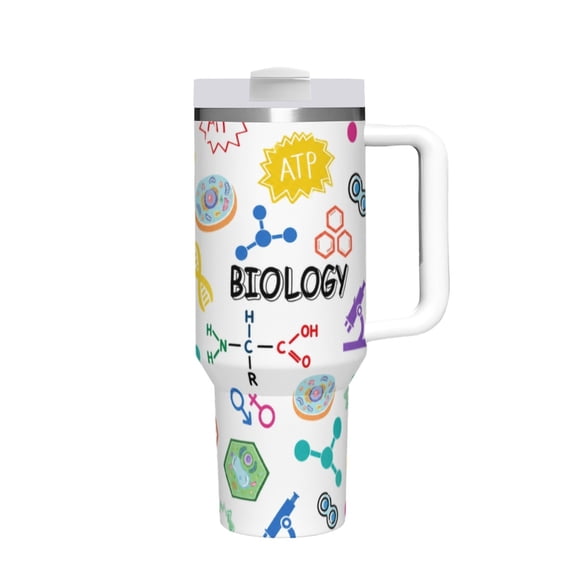 Hakunofo 40 oz Biology Science Teacher Tumbler with Handle Straw and Lid, Stainless Steel Travel Coffee Cup for Teacher Appreciation Gift Home Office