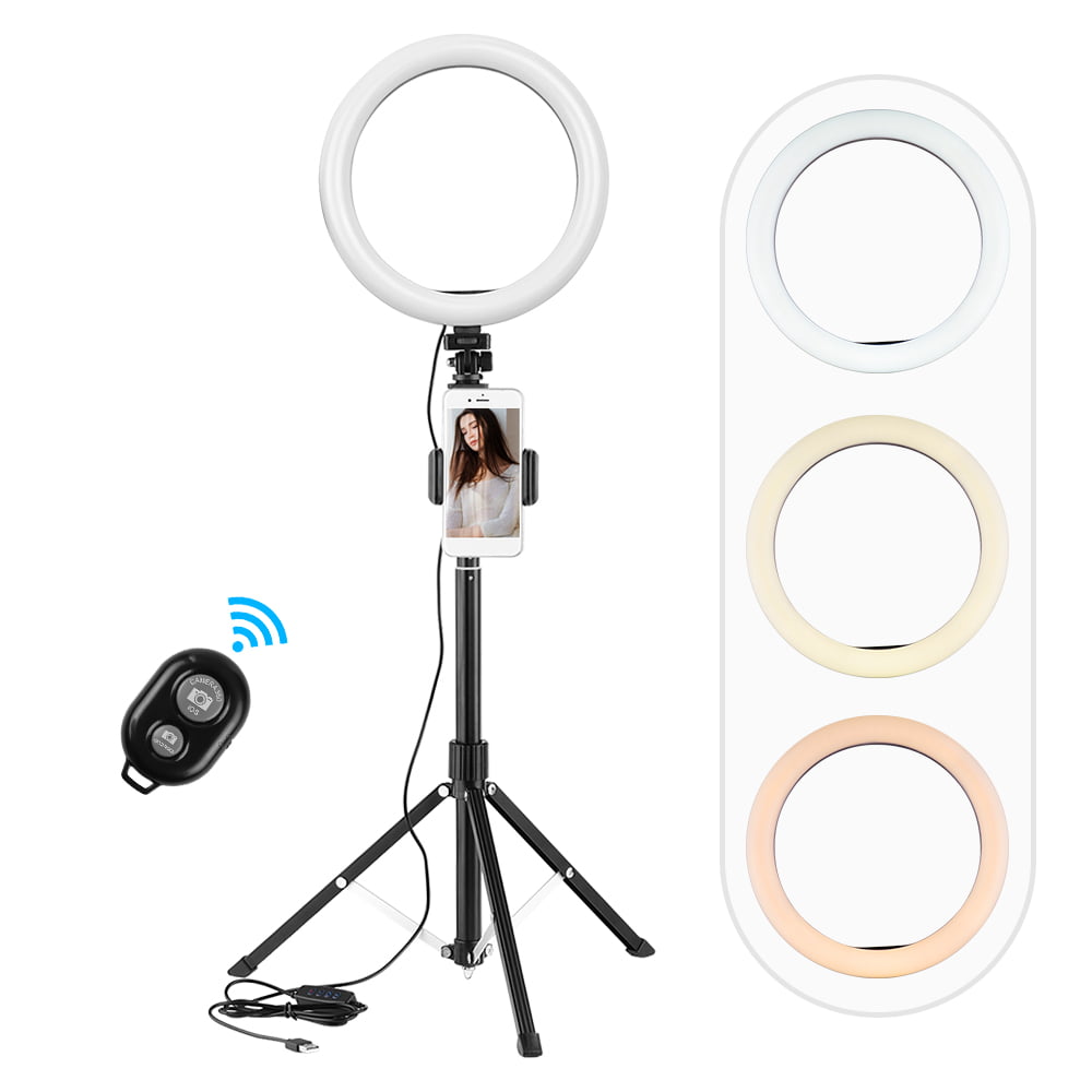 3-Color Dimmable Table Ring Andoer Mini Ring Light with Stand and Phone Holder 