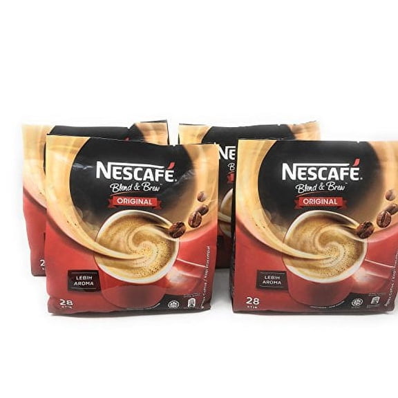 NineChef Bundle - 4-PACK Nescafe 3-in-1 Original Blend and Brew Premix Instant Coffee   1 NineChef Brand Long Handle Spoon