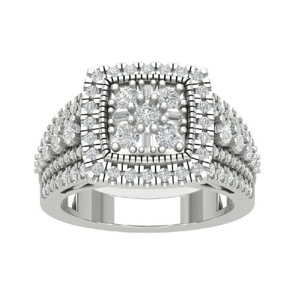 Araiya Sterling Silver Diamond Halo Ring for Women (1 1/2 cttw, I-J Color, I2-I3 Clarity), Size 7