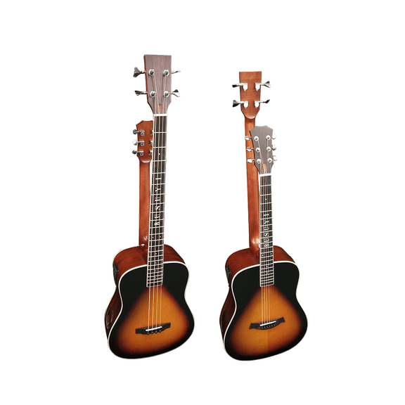 Busuyi Electric Guitar 4 String Bass 6 String Lead Acoustic, Travel Acoustic Guitar with Classical Metal Heel 41inch Bass Guitar, 39inch Acoustic Guitar, Double Neck Guitar (Sunset))