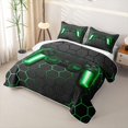 thumbnail image 3 of Erosebridal Gamepad Games Twin Quilt Set,Green Hexagon Geometric Twin Coverlet Set For Boys,2 Pieces, 3 of 7
