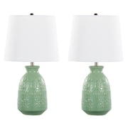 JERFIT Set of 2 Sage Green Ceramic Table Lamps with White Linen Shade, Modern Accent Lighting for Bedroom, Living Room, Office