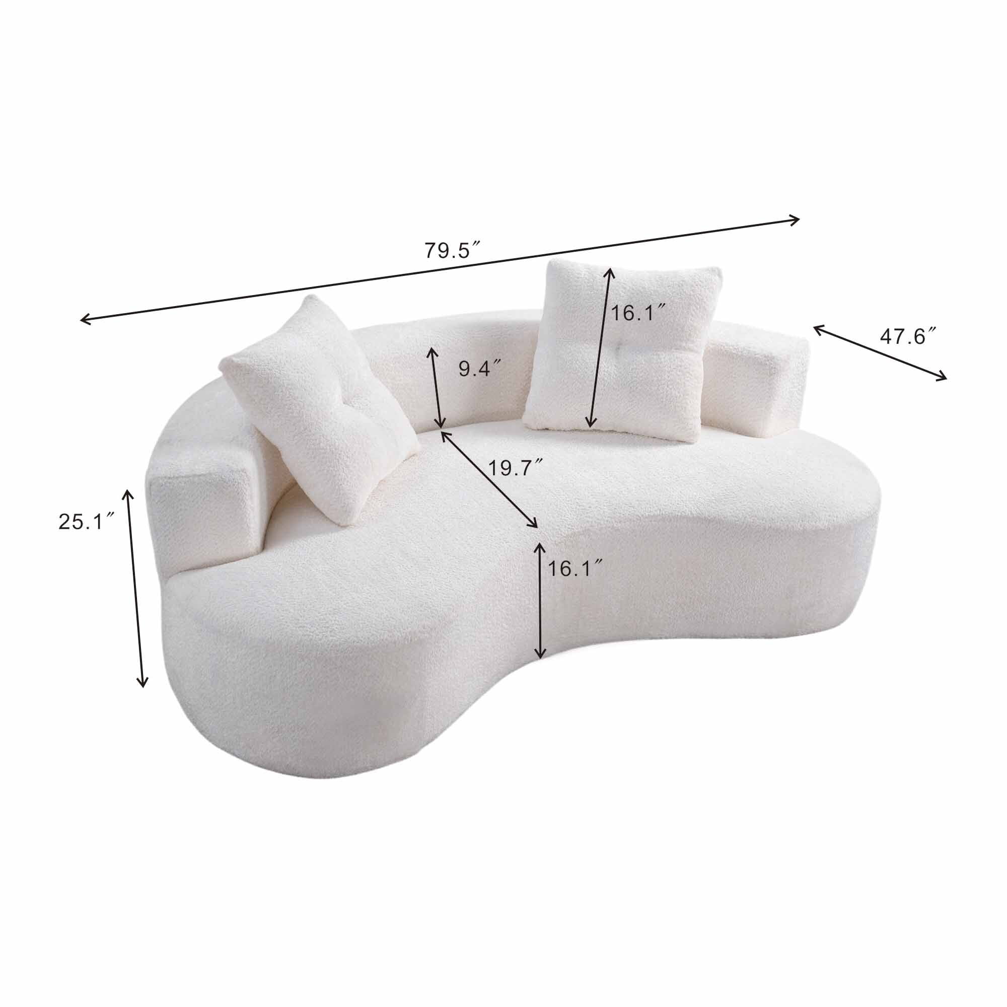 Lunale Curved Boneless Sofa, Modern 3 Seater Cloud Couch, No Assembly Required, Chenille Floor Sofa for Living Room, White