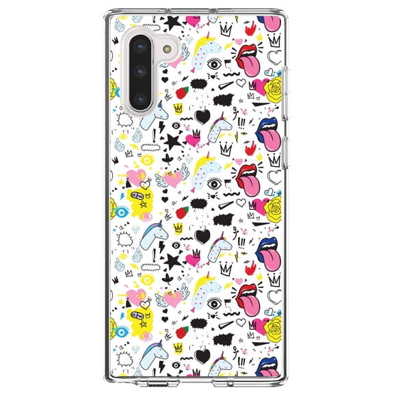 DistinctInk Clear Shockproof Hybrid Case for Samsung Galaxy Note 10 (6.3" Screen) - TPU Bumper, Acrylic Back, Tempered Glass Screen Protector - Girl Power - Unicorn Crowns Loud Mouth