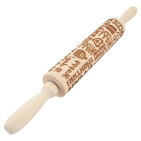 

unbranded Non-stick Rolling Pin Reusable Happy Birthday Embossed Dough Roller Pin