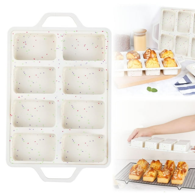 【Curated Selection】Silicone Loaf Pans with Metal Reinforced Frame Non Stick Silicone Bread Loaf Pans for Baking 8 Cavity Tiny Banana Bread Set Dishwasher Pan, White