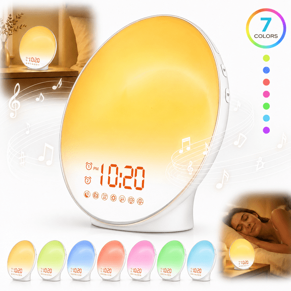 Wake Up Light Sunrise Alarm Clock ,Heavy Sleepers,Bedroom,with Sunrise Simulation,Sleep Aid,Snooze, Nightlight,Daylight,7 Colors,7 Natural Sounds,Ideal Gift