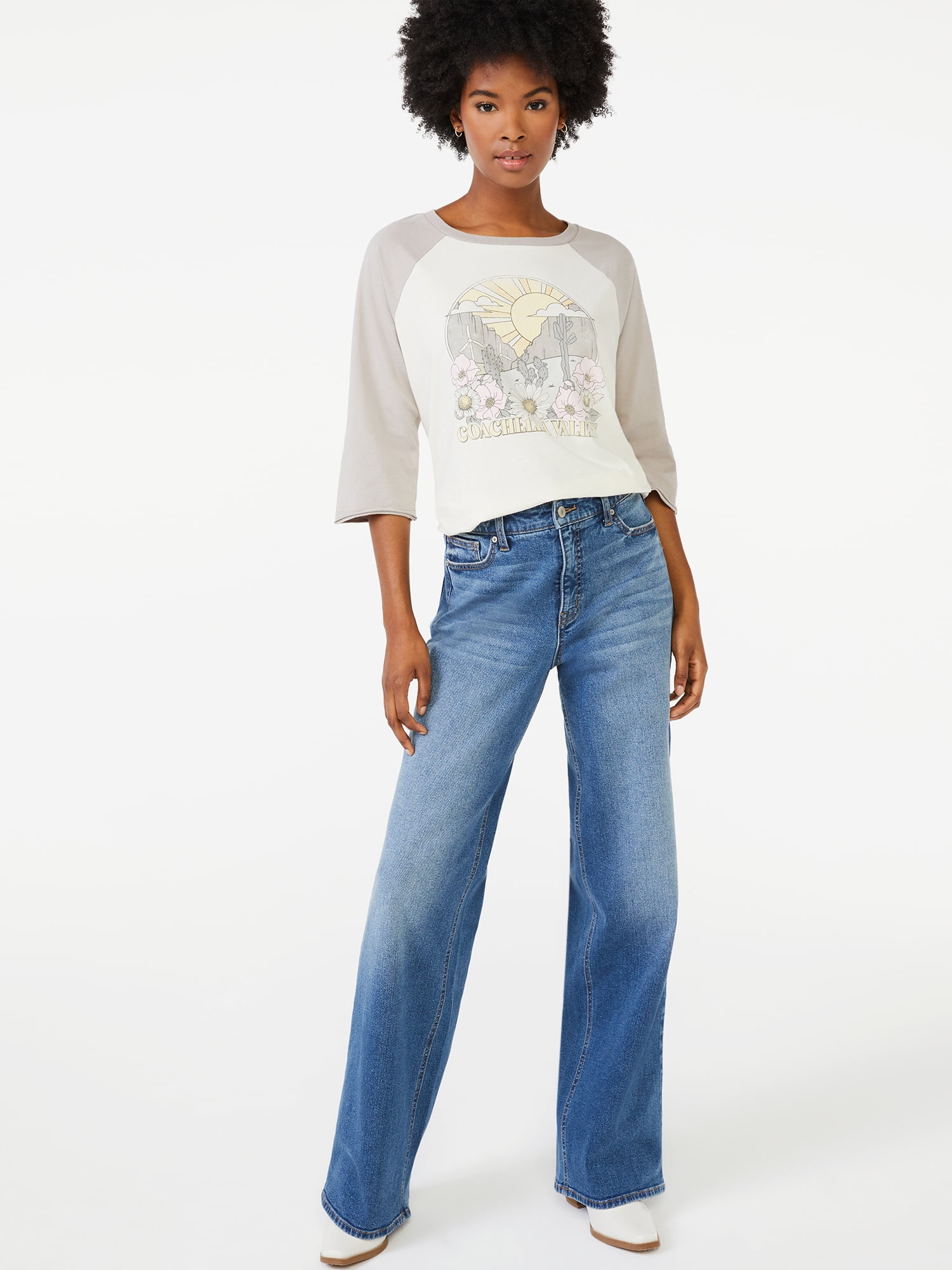 Scoop 3/4 Sleeve Graphic Raglan Relaxed Fit T-Shirt (Women's) 1 Pack