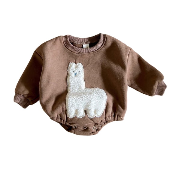asjyhkr Toddler Kids Clothes Fleece Rompers Cute Long Sleeve Pullover Snap-Up Fall Winter Home Wear Warm Outfits(6-9 Months,Brown)