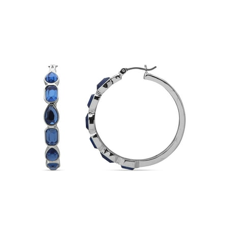 Gloria Vanderbilt Womens Silver Tone Sapphire Blue Stone Hoop Click-top Earrings