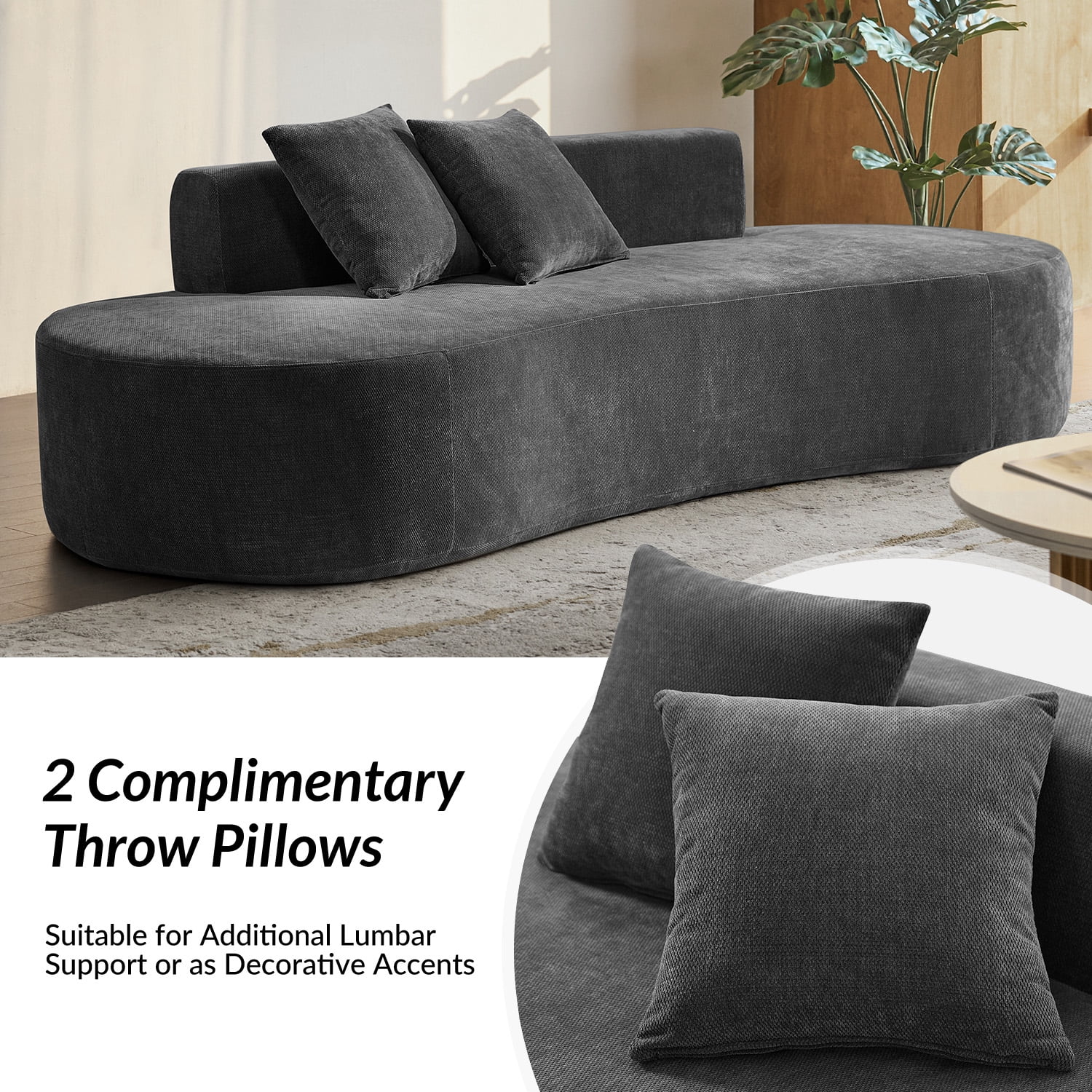 Tina's Home Modern Minimalist 3-Seater Chocolate Sofa for Adult Living Room Couch with Curved Design No Assembly Required