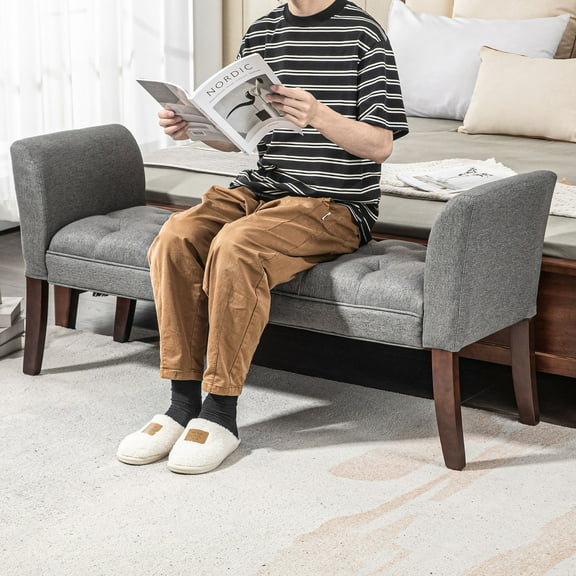 BOBOKY Upholstered End of Bed Bench, Bedroom Storage Bench with Sturdy Wood Legs, Modern Long Seat for Foot of Bed, Living Room, Entryway.Dark Gray