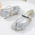 thumbnail image 4 of Fesfesfes Girls Sequined Toe Cap Shoes Princess Style High Heels for Parties,Glitter Dress Shoes for School Performances,Cute Low Heel Sandals(Silver,12 Years), 4 of 7
