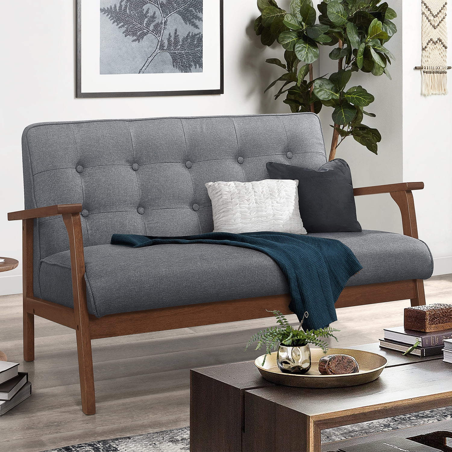 EUROCO Modern Solid Loveseat Sofa Upholstered Fabric 2-Seat Couch