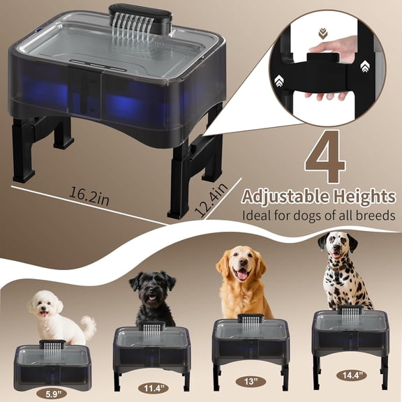 8.5L/2.25Gal Elevated Dog Water Fountain with 4 Height Adjustable Raised Dog Water Bowl Dispenser for Large Dogs
