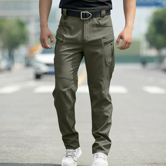 Qulqfy Men's Stretch Pants Green Baggy Cargo Pants Wide Leg Waterproof Elastic Waist Pants Hiking Pants for Men L